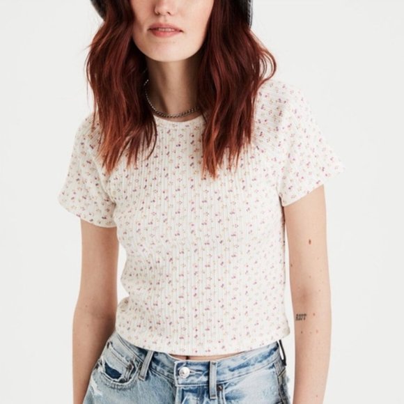 American Eagle Floral Baby Tee - Picture 1 of 6